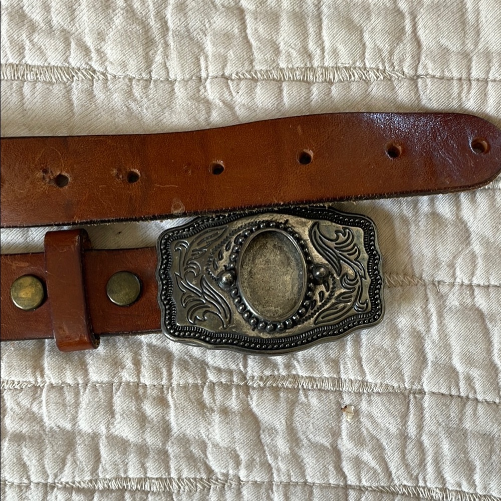 Vintage Brown Leather Belt with Silver Buckle